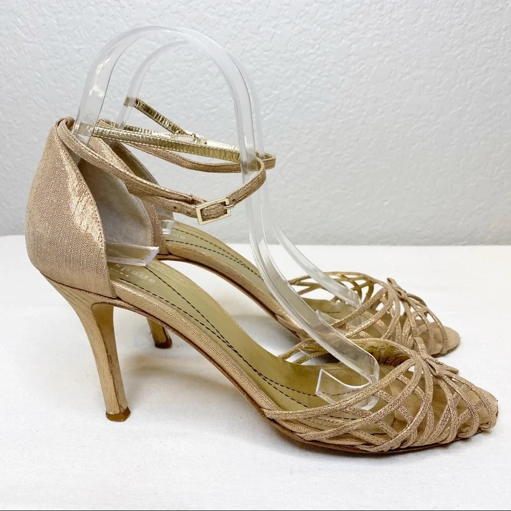 KATE SPADE Grammercy Metallic Nappa Leather Ankle Strap Sandals Heels Size 9.5_6